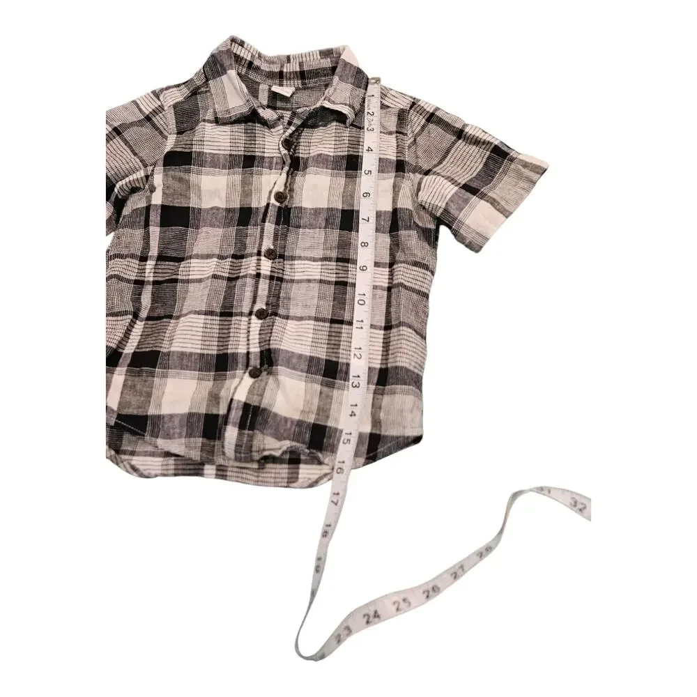 Old Navy Child Size 4T Black and White Plaid Button Up Short Sleeve Shirt